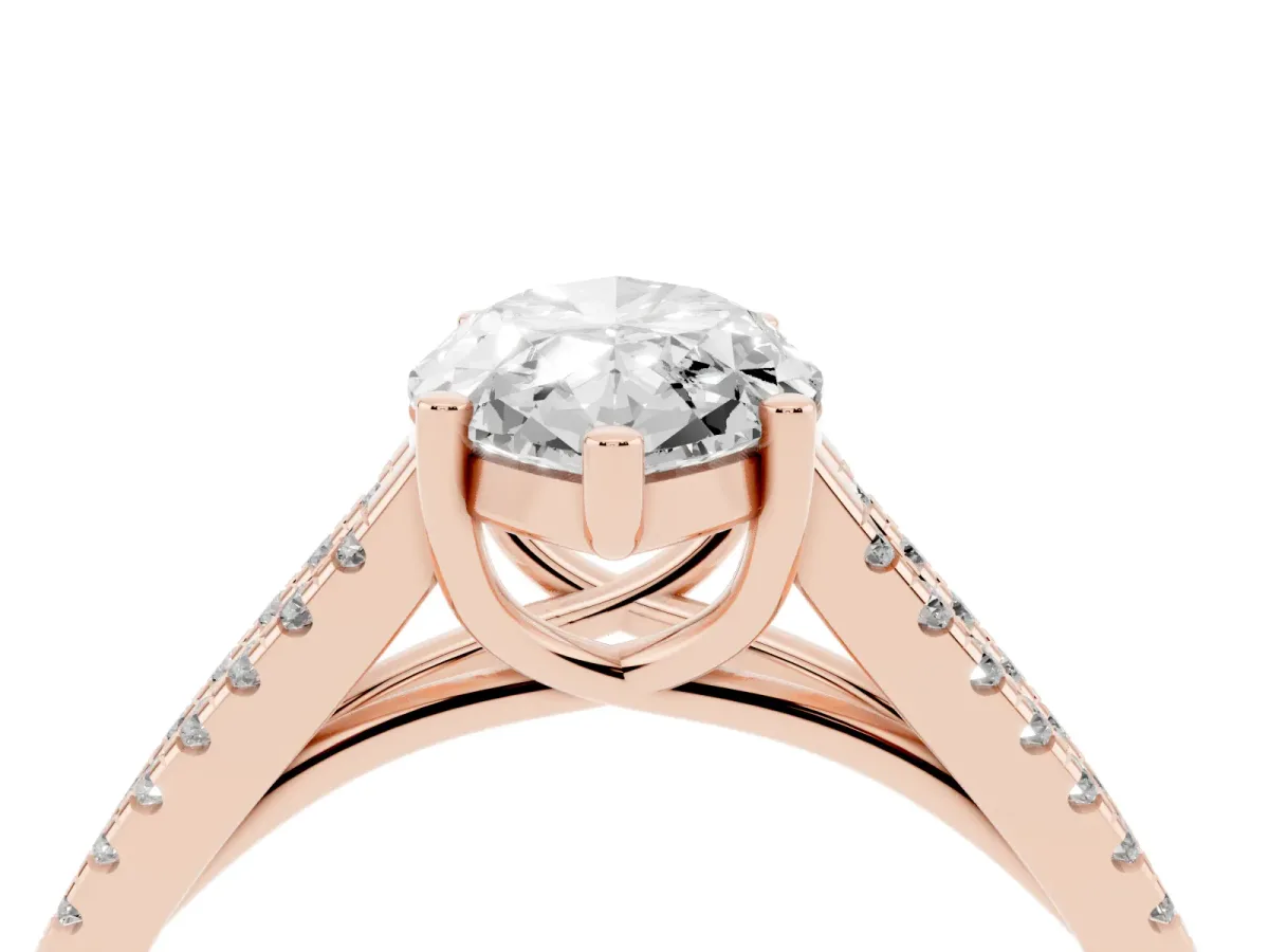 Marquise Cut Diamond Solitaire Engagement Ring with Split Shank Pavé Band Rose gold