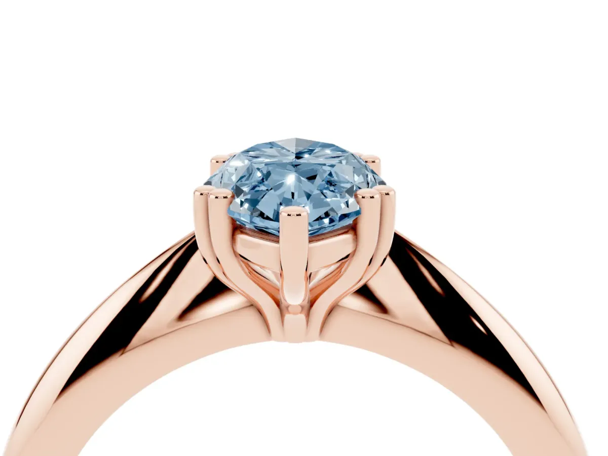 Fancy Blue Marquise Cut Cut Solitaire Engagement Ring with Tapered Band and Four-Prong Setting Rose gold