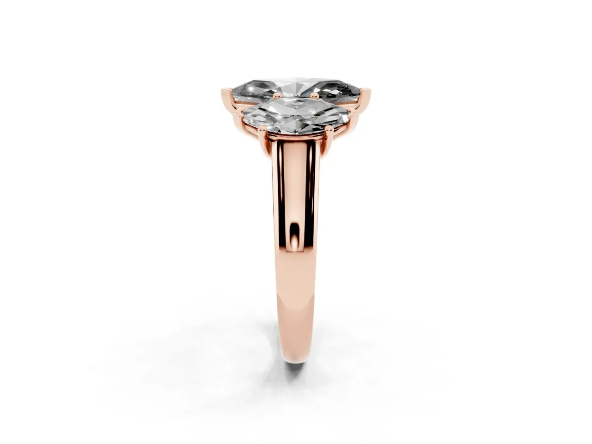 Fancy Black Marquise Cut Three-Stone Diamond Ring with Prong Setting on a Classic Band Rose gold