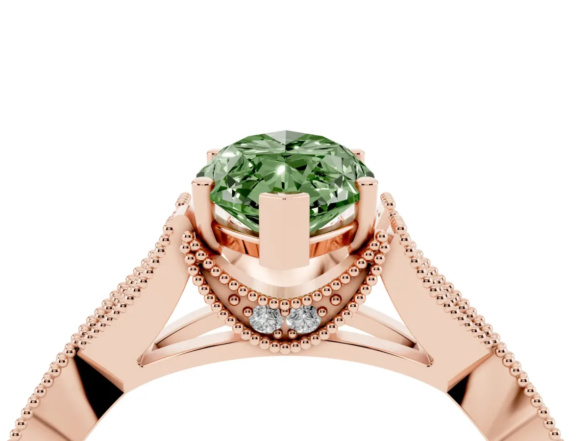 Fancy Green Marquise Cut Cut Diamond Twisted Band with Milgrain Pave Setting and Four-Prong Setting Rose gold