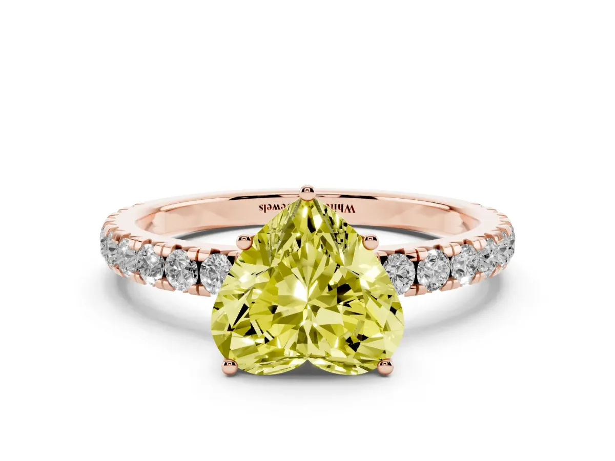 Fancy Yellow Heart Cut Diamond Pavé Solitaire Engagement Ring with Four-Prong Setting Rose gold