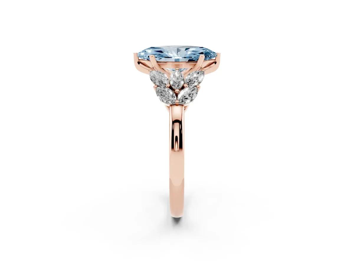 Fancy Blue Marquise Cut Diamond Cluster Leaf Design Ring with Prong Setting Rose gold