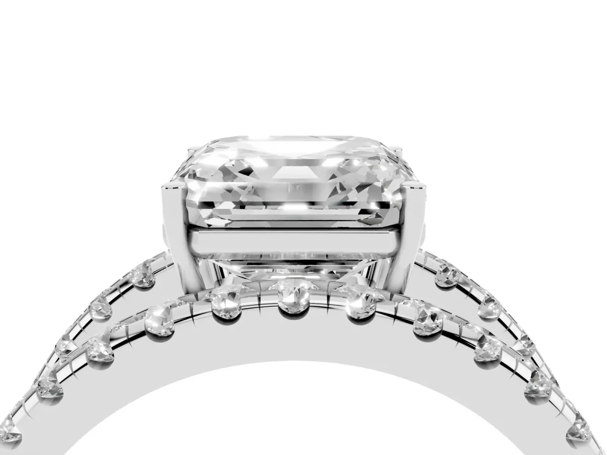 Asscher Cut Solitaire Split Shank Pave Diamond Ring Platinum