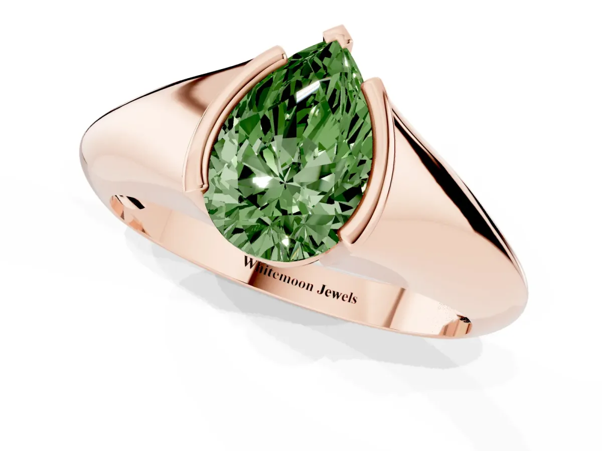 Fancy Green Pear Cut Solitaire Tension Set Diamond Ring Rose gold