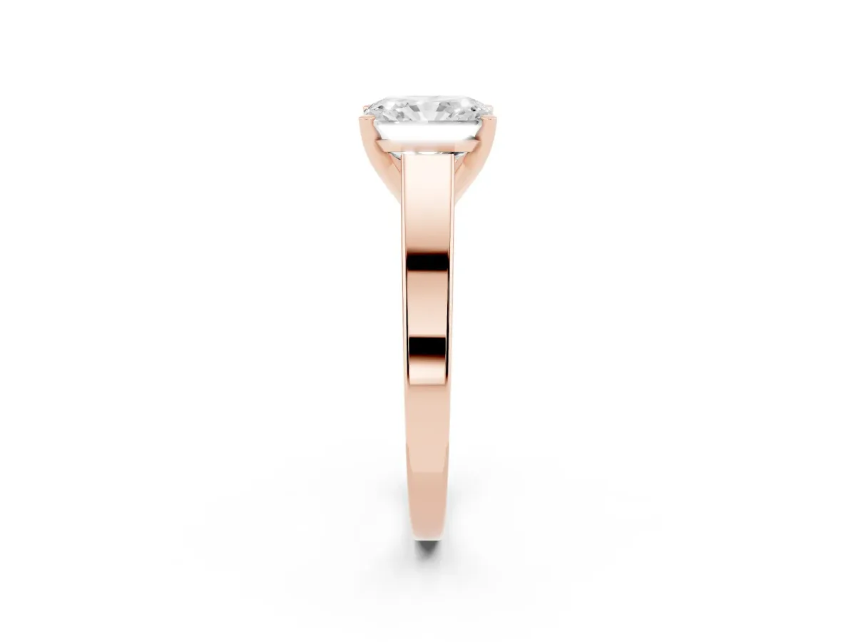 Radiant Cut Solitaire Engagement Ring with Four-Prong Setting and Tapered Band Rose gold