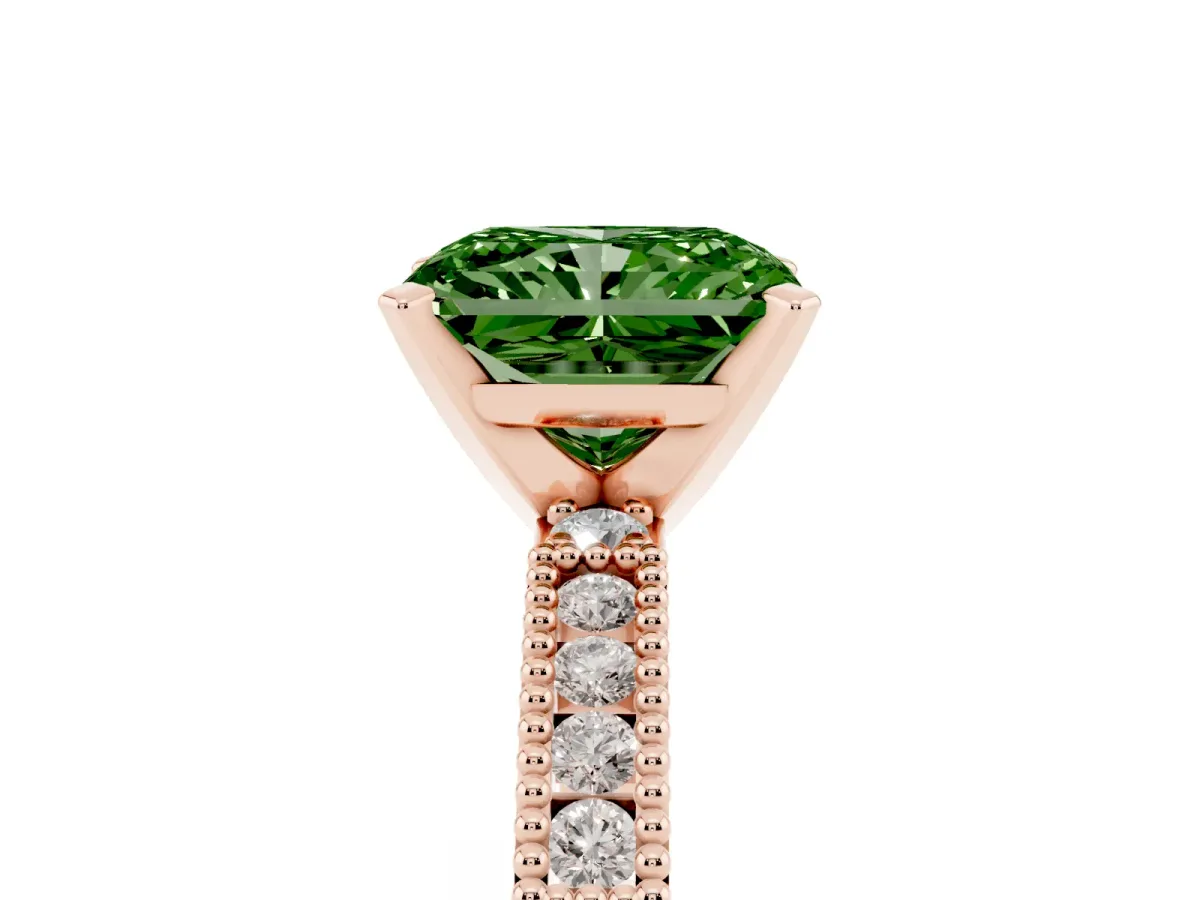Fancy Green Radiant Cut Solitaire with Pavé Band and Four-Prong Setting Rose gold