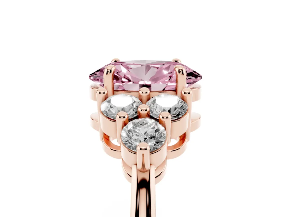 Fancy Pink Oval Cut Brilliant Diamond Cluster Accent Solitaire Ring with Prong Setting Rose gold