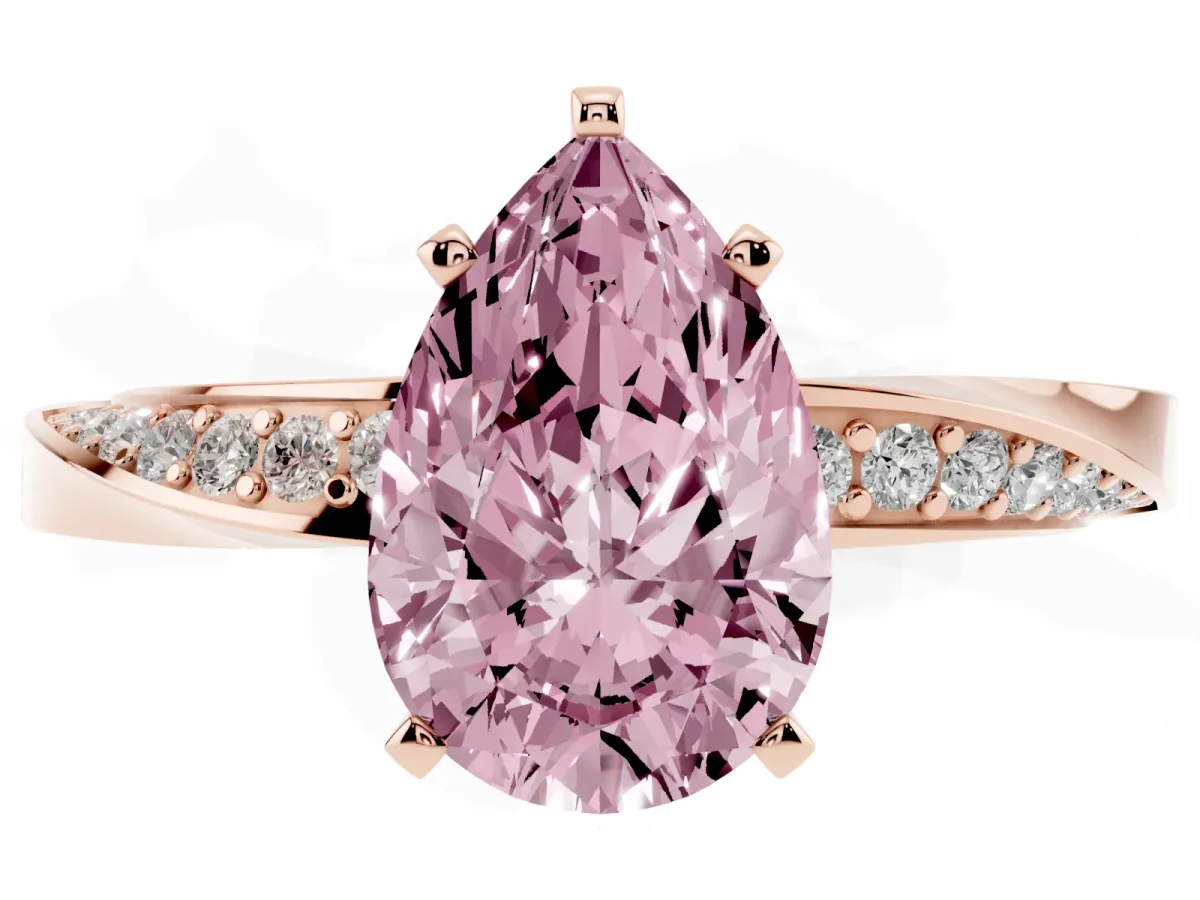 Fancy Pink Pear Cut Diamond Engagement Ring with Side Stone Accents and Four-Prong Setting Rose gold