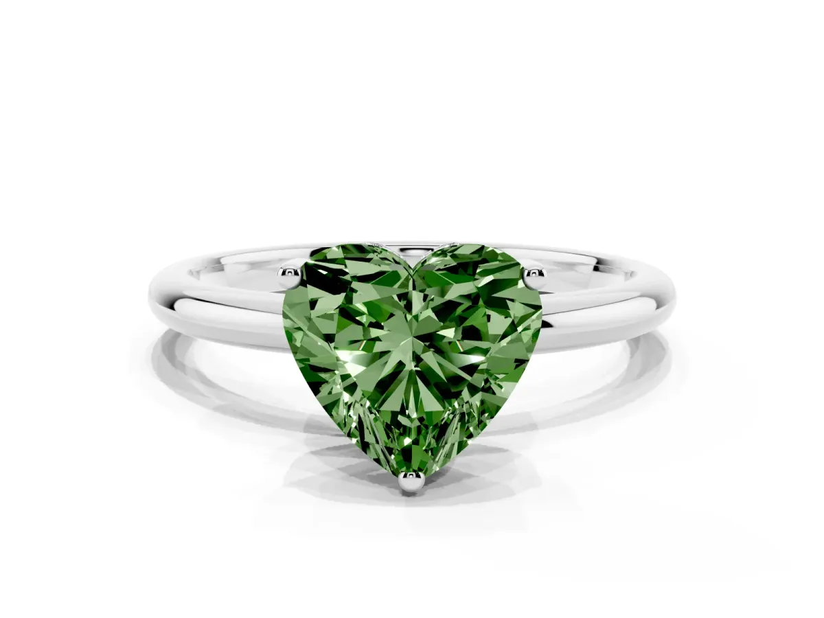 Fancy Green Heart Cut Cut Solitaire Engagement Ring with Four-Prong Setting and Classic Band Silver