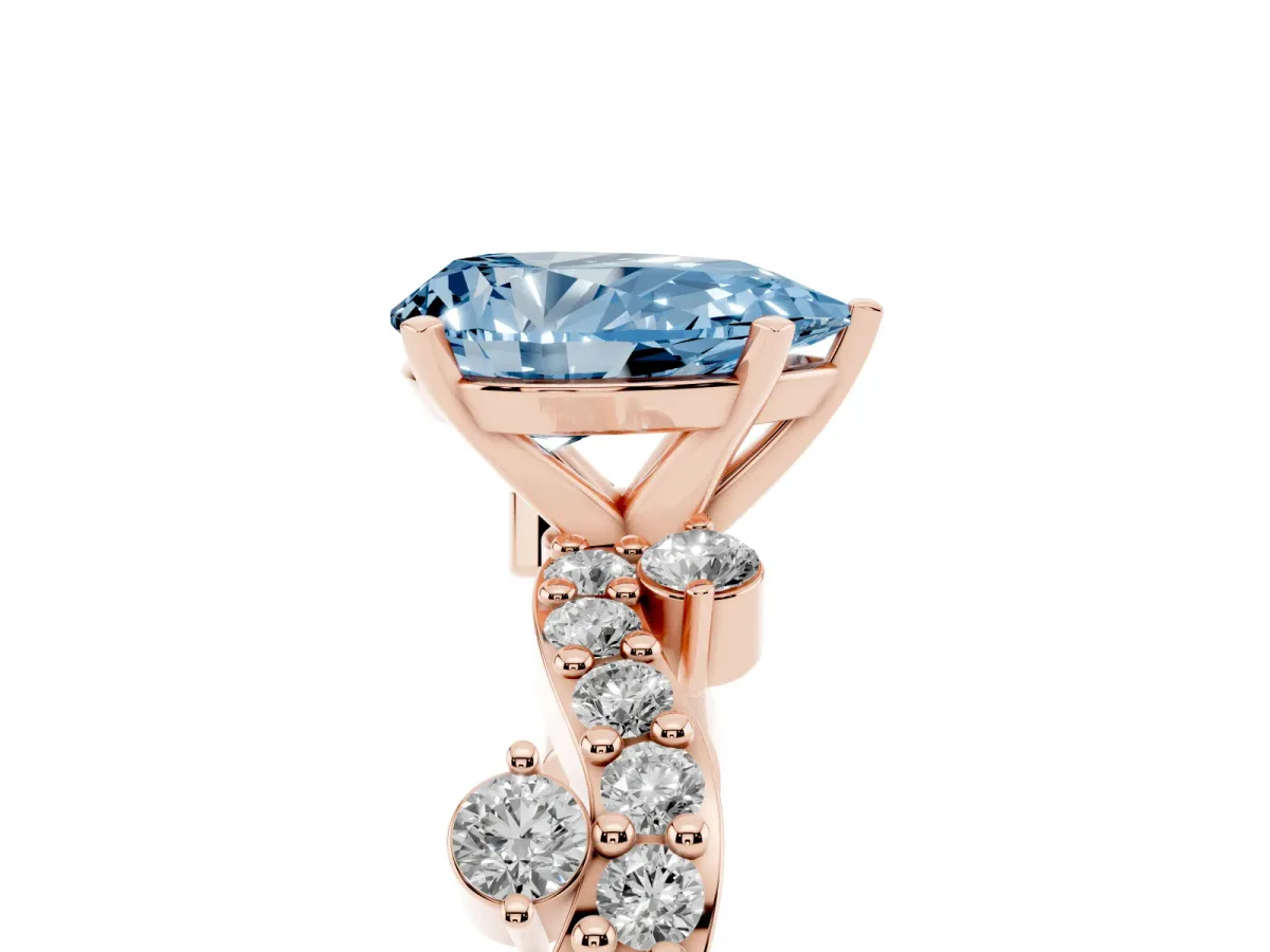Fancy Blue Pear Cut Cut Solitaire Diamond Twisted Band with Pave Setting Rose gold