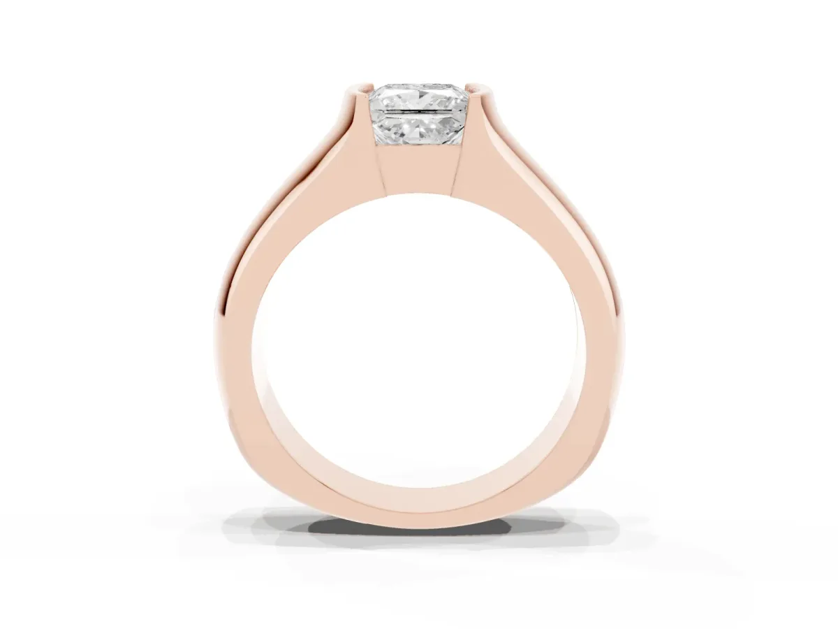 Princess Cut Solitaire Bezel Set Diamond Ring with Wide Band Rose gold