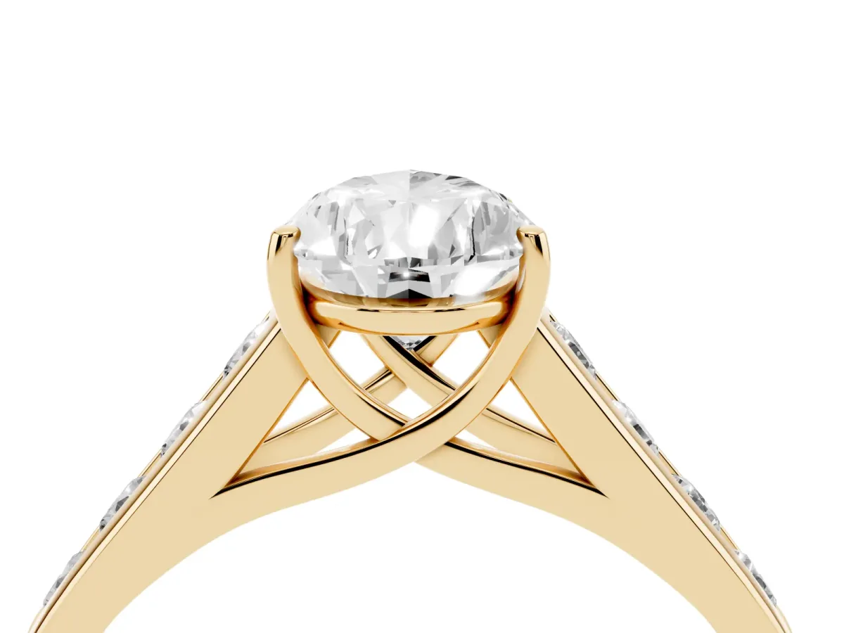 Pear Cut Solitaire Channel-Set Diamond Engagement Ring with Four-Prong Setting Yellow gold
