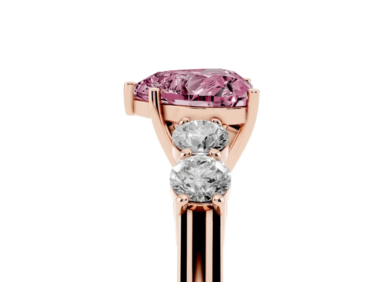 Fancy Pink Heart Cut Cut Diamond Five-Stone Prong Set White Gold Ring Rose gold