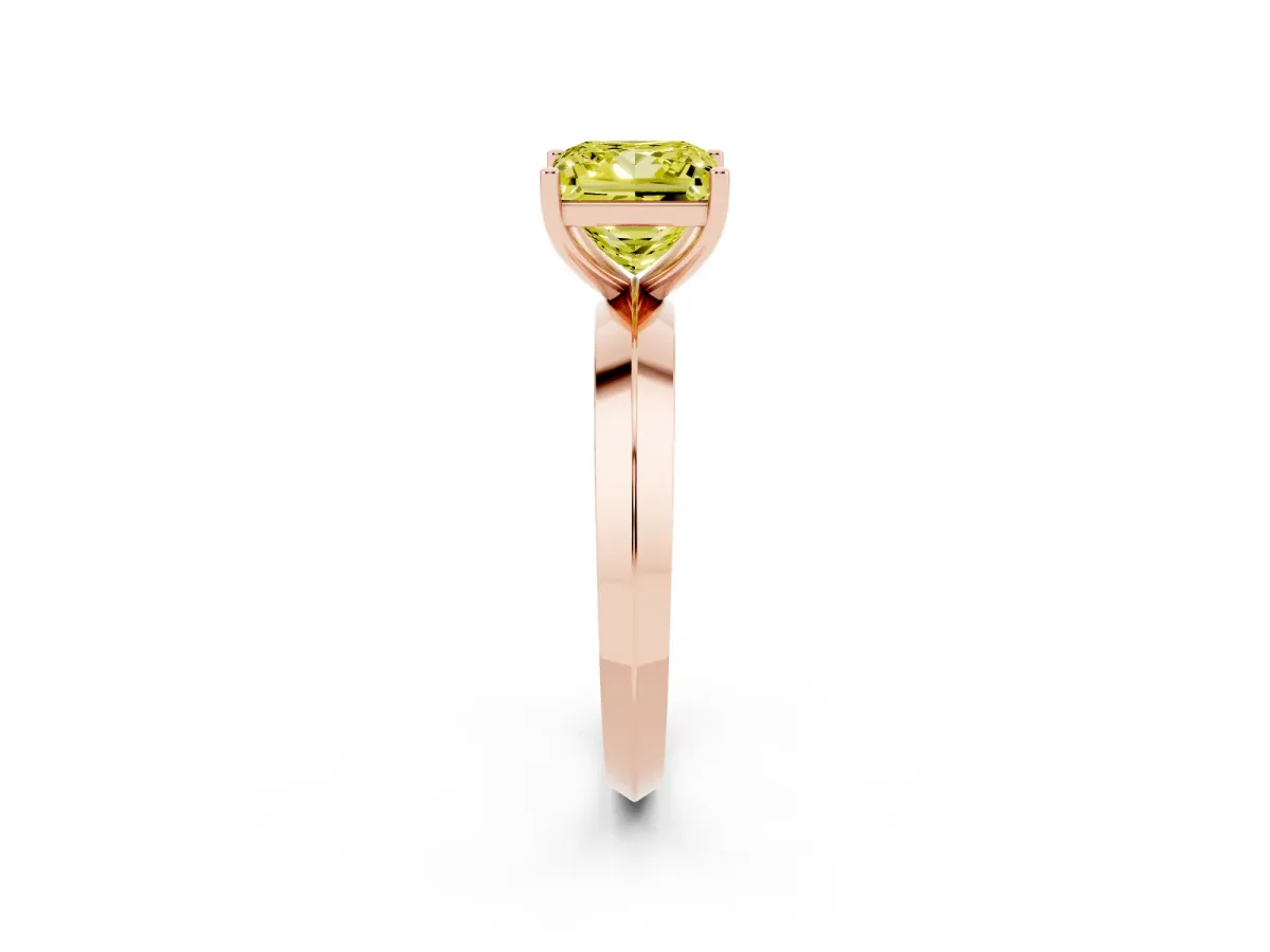 Fancy Yellow Princess Cut Cut Solitaire Engagement Ring with Flat Band and Four-Prong Setting Rose gold
