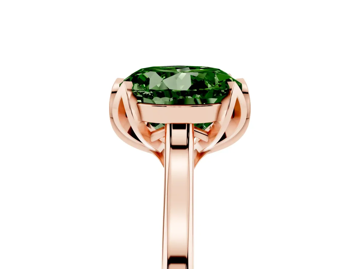 Fancy Green Round Cut Diamond Solitaire Ring with Flower Prong Setting and Classic Band Rose gold