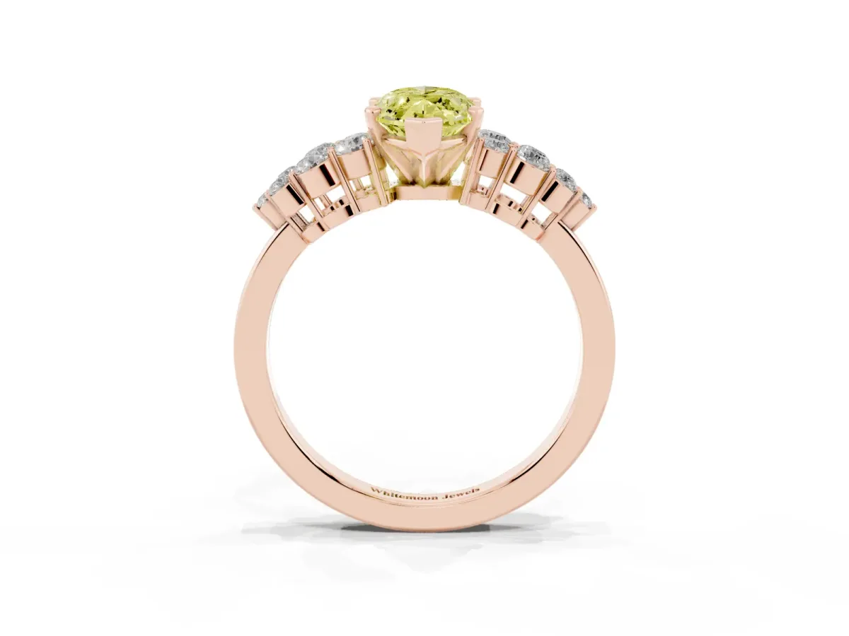 Fancy Yellow Marquise Cut Cluster Diamond Engagement Ring with Pavé Band and Four-Prong Setting Rose gold