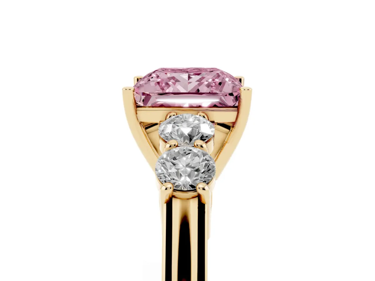 Fancy Pink Princess Cut Cut Diamond Five-Stone Prong Set White Gold Ring Yellow gold