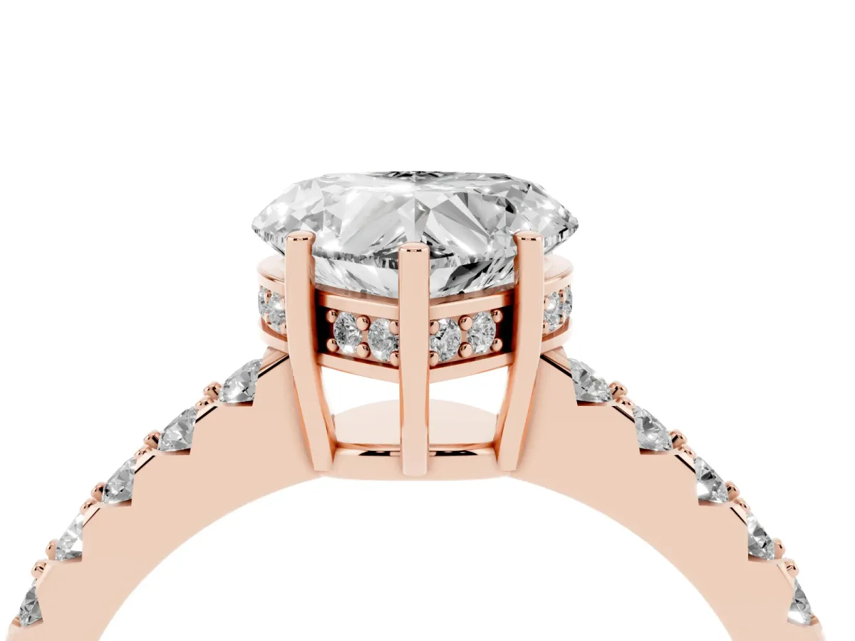 Heart Cut Solitaire Diamond Engagement Ring with Pavé Band and Six-Prong Setting Rose gold