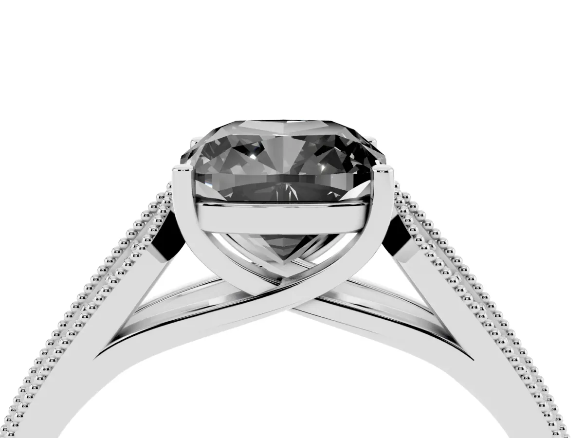 Fancy Black Cushion Cut Cut Pave Split Shank Engagement Ring with Four-Prong Setting White gold