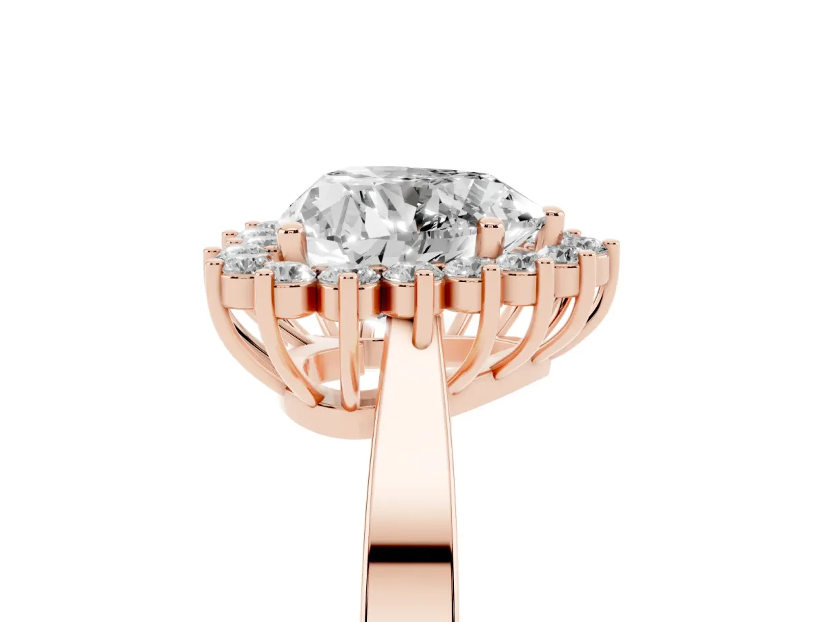 Heart Cut Cut Diamond Halo Ring with Round Brilliant Halo and Solitaire Band Rose gold