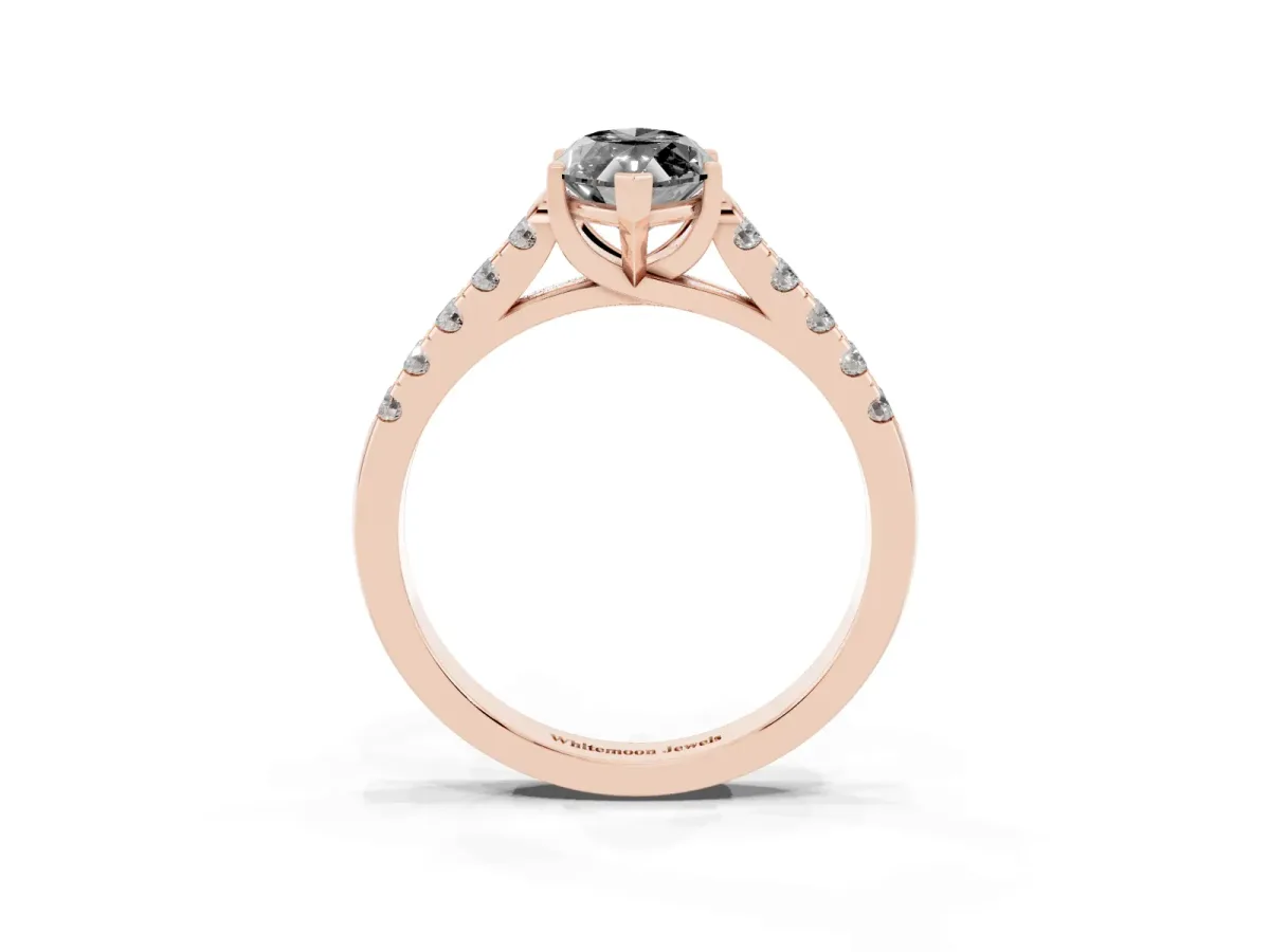 Fancy Black Marquise Cut Diamond Pavé Band Solitaire Ring with Prong Setting Rose gold