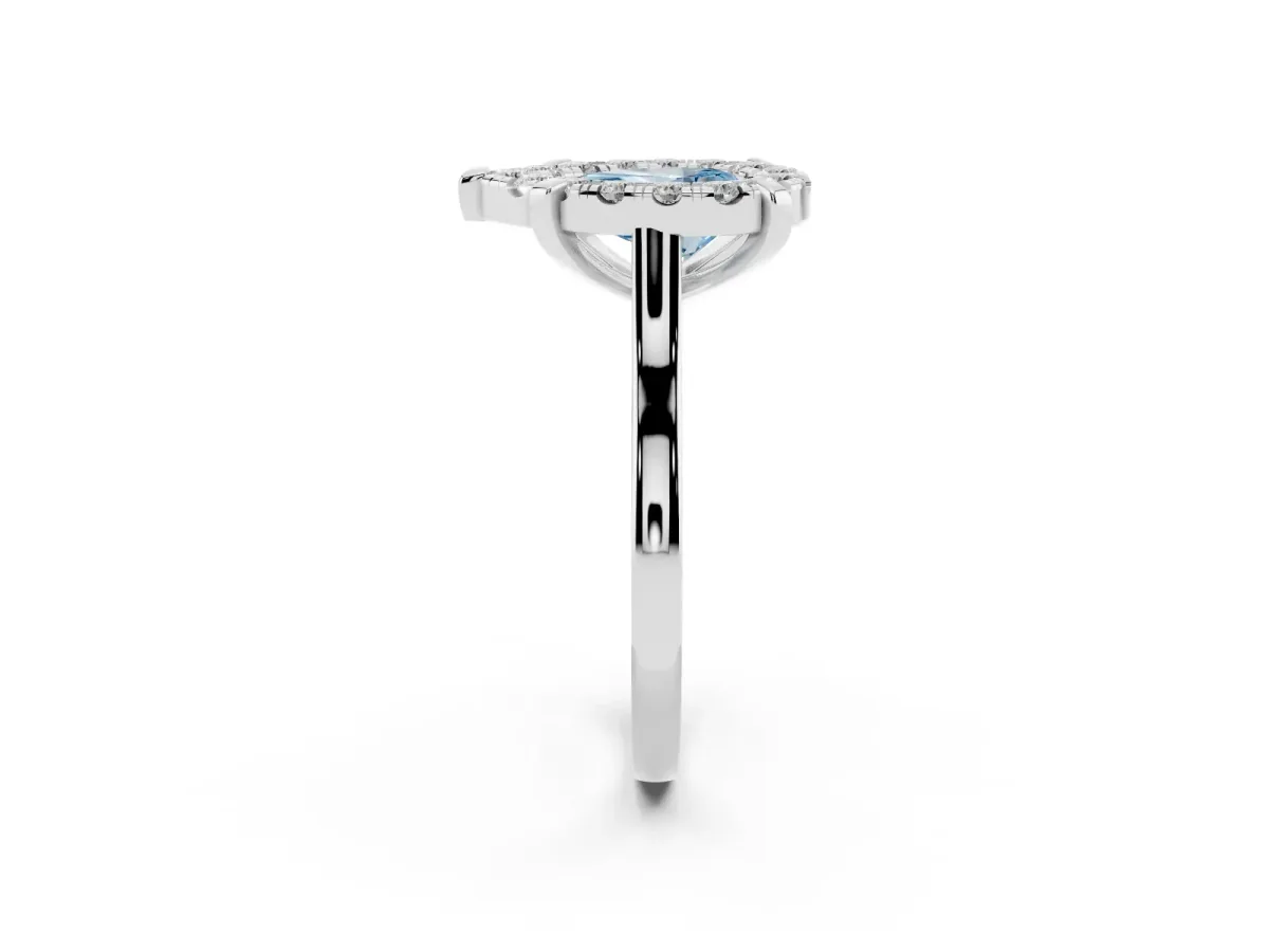 Fancy Blue Pear Cut Diamond Cluster Halo Solitaire with Four-Prong Setting Silver