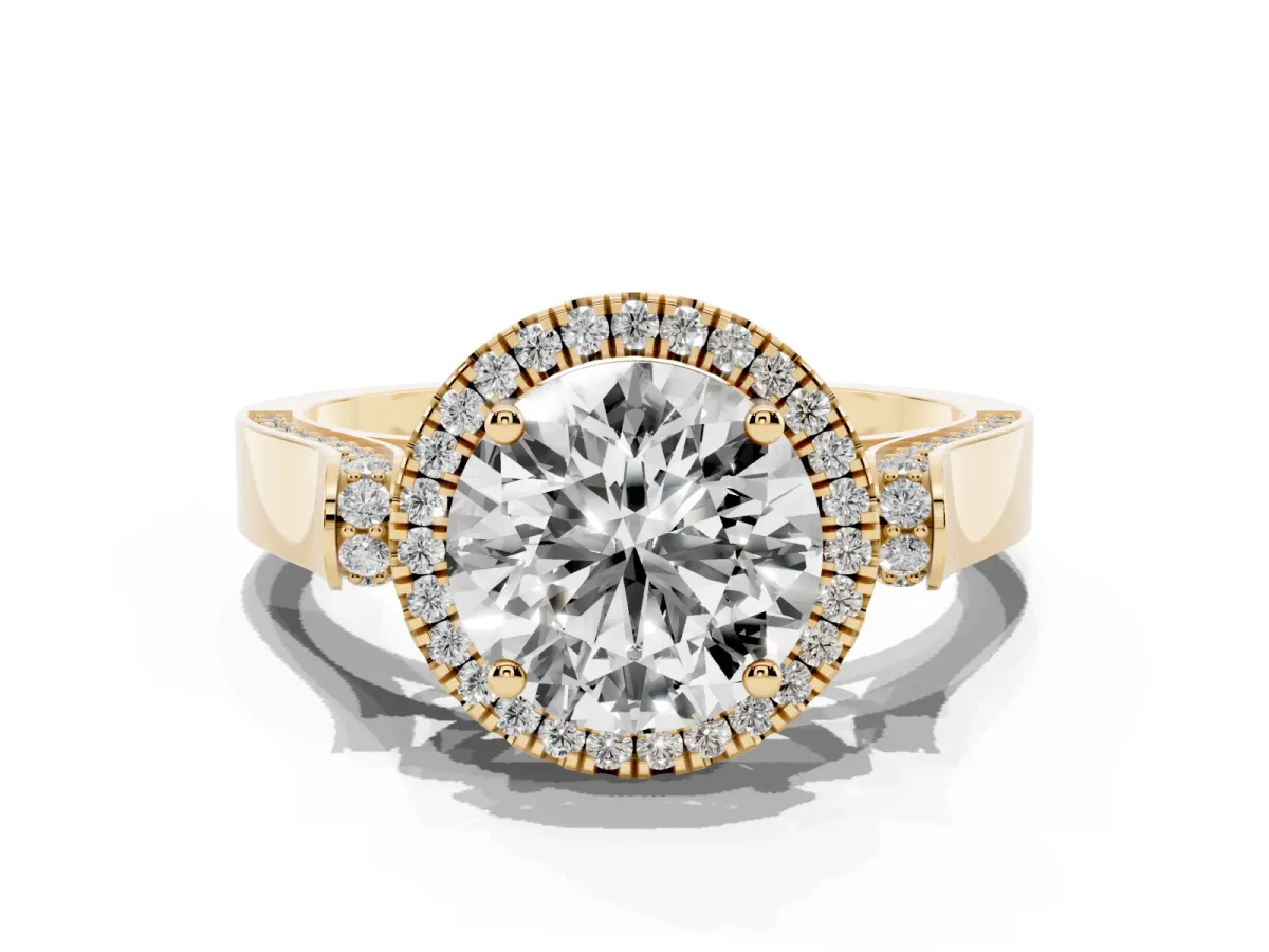 Round Cut Halo Round Diamond Twist Band with Four-Prong Setting Yellow gold