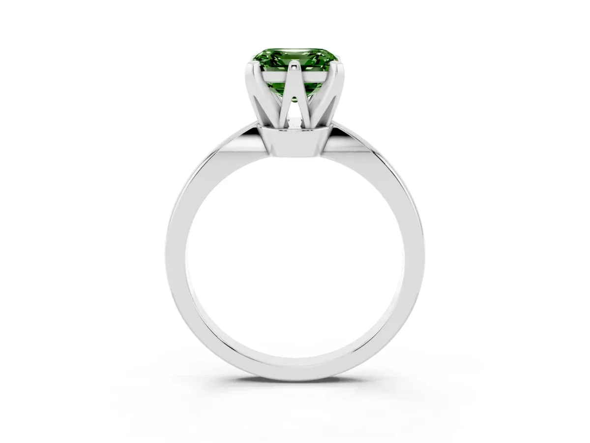 Fancy Green Asscher Cut Solitaire Engagement Ring with Six-Prong Setting and Tapered Band Platinum