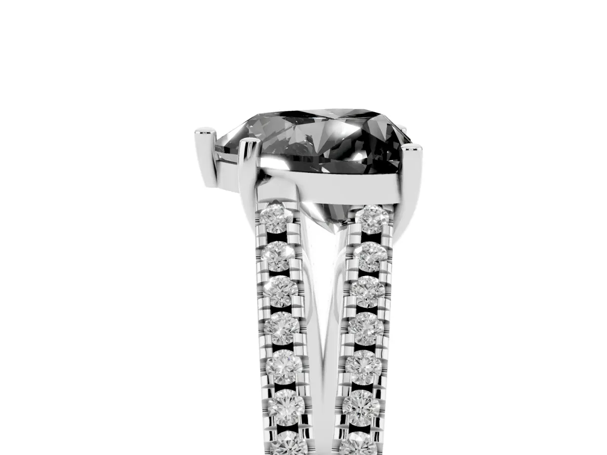 Fancy Black Heart Cut Diamond Solitaire Engagement Ring with Split Shank Pavé Band Silver