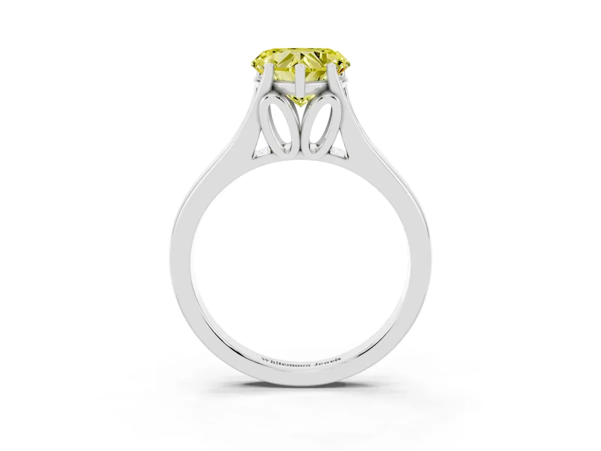 Fancy Yellow Heart Cut Solitaire Diamond Ring with Cathedral Band and Four-Prong Setting Silver