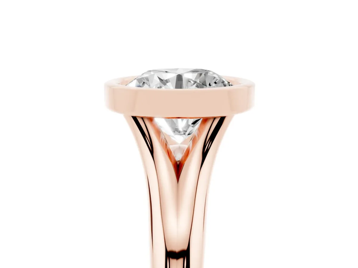 Bezel Set Round Cut Solitaire Diamond Ring with Smooth Band Rose gold