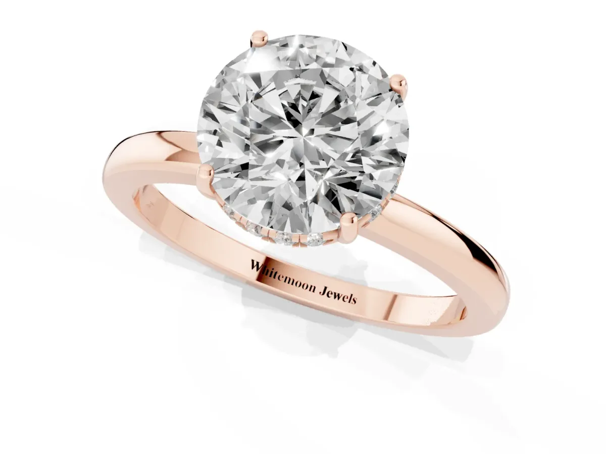 Round Cut Solitaire Diamond Ring with Prong Setting and Plain Band Rose gold