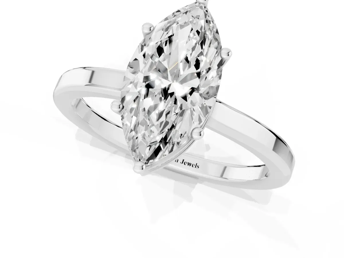 Marquise Cut Cut Solitaire Engagement Ring with Four-Prong Setting on a Classic Band Silver