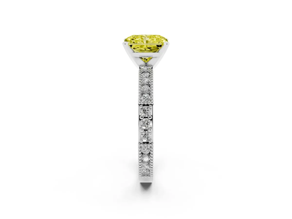 Fancy Yellow Radiant Cut Solitaire with Pavé Band and Four-Prong Setting Silver