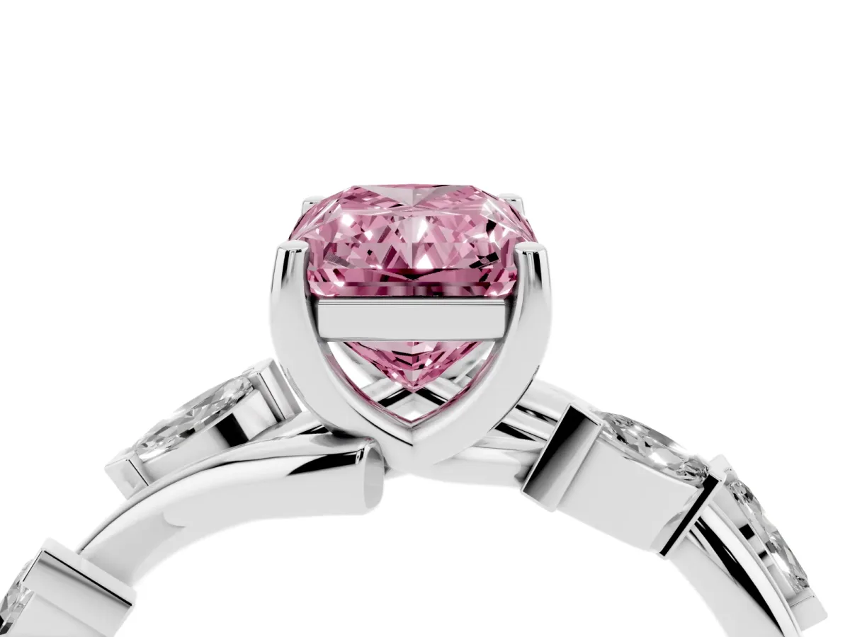 Fancy Pink Radiant Cut Solitaire Twisted Band Marquise Accent Prong Setting Ring Silver