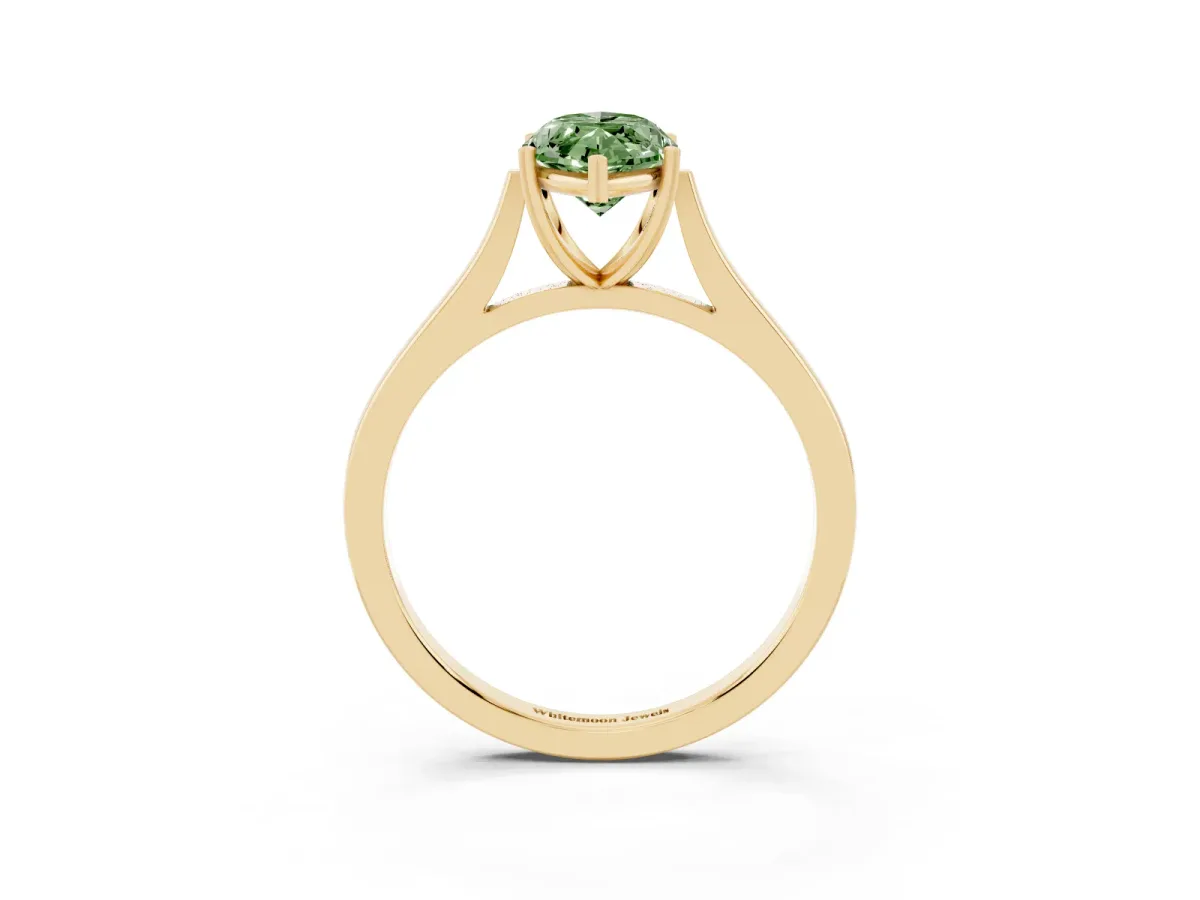 Fancy Green Marquise Cut Solitaire Heart Prong Engagement Ring with Tapered Band Yellow gold