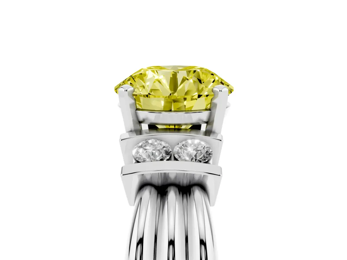 Fancy Yellow Round Cut Cut Three-Stone Channel Set Ring with Bar Prongs Silver