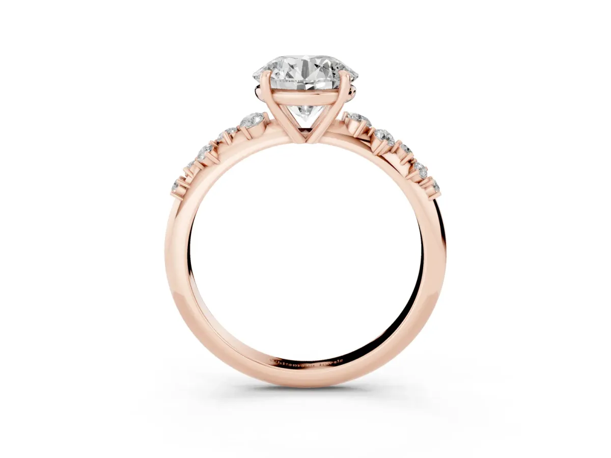 Round Cut Diamond Cluster Side Stone Solitaire Ring with Prong Setting Rose gold