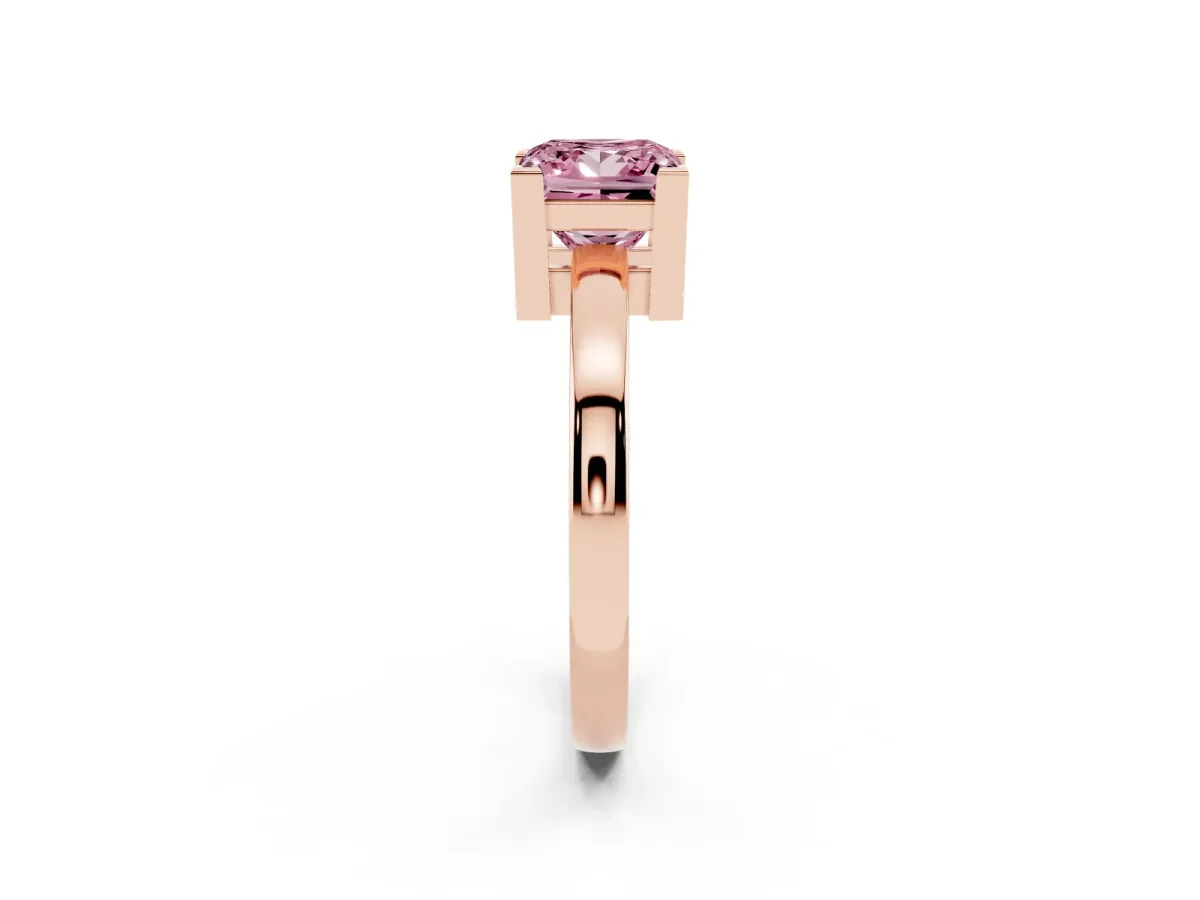 Fancy Pink Princess Cut Cut Solitaire Ring with Four-Prong Setting and Classic Band Rose gold