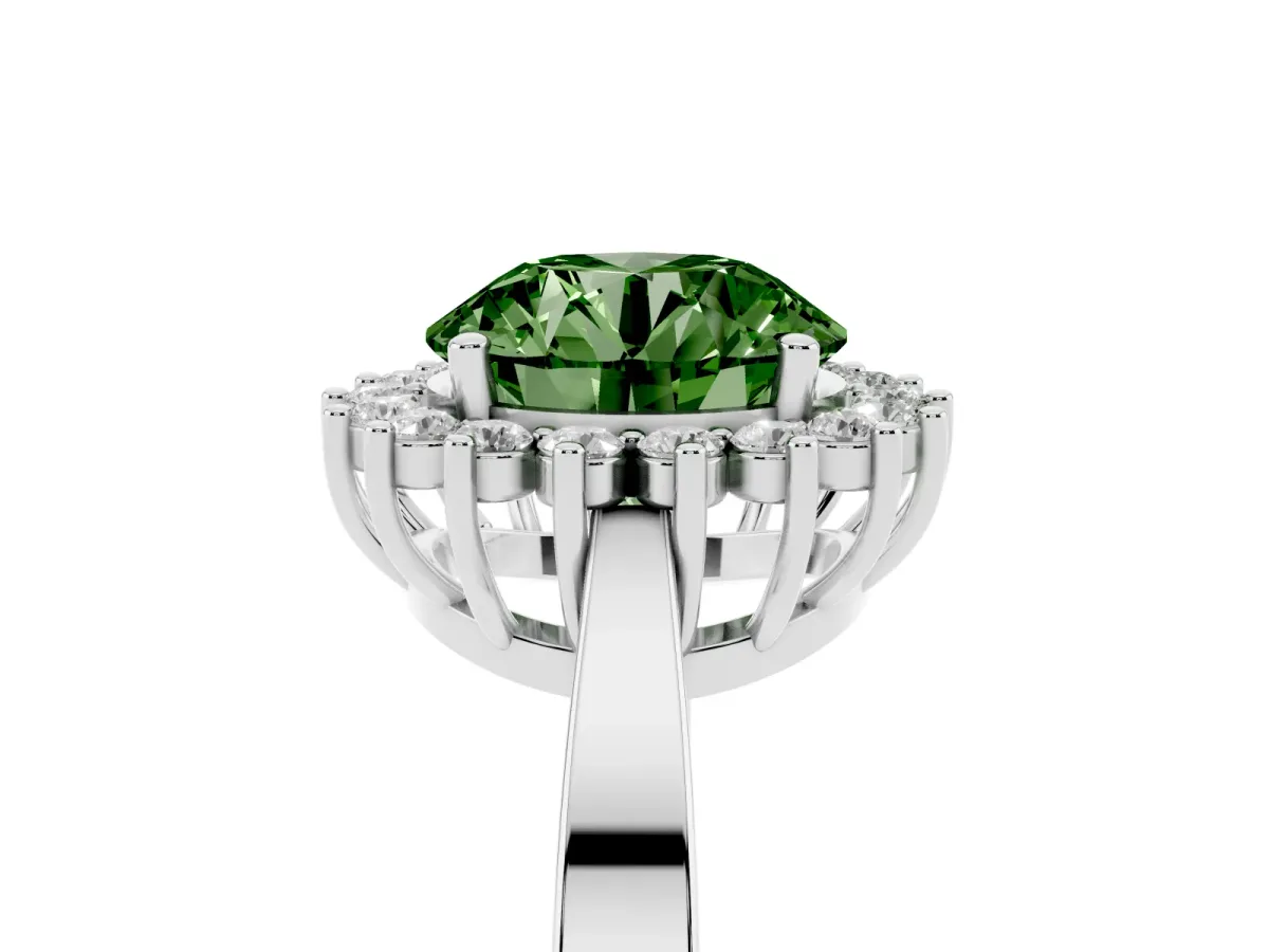 Fancy Green Round Cut Cut Diamond Halo Ring with Round Brilliant Halo and Solitaire Band Platinum