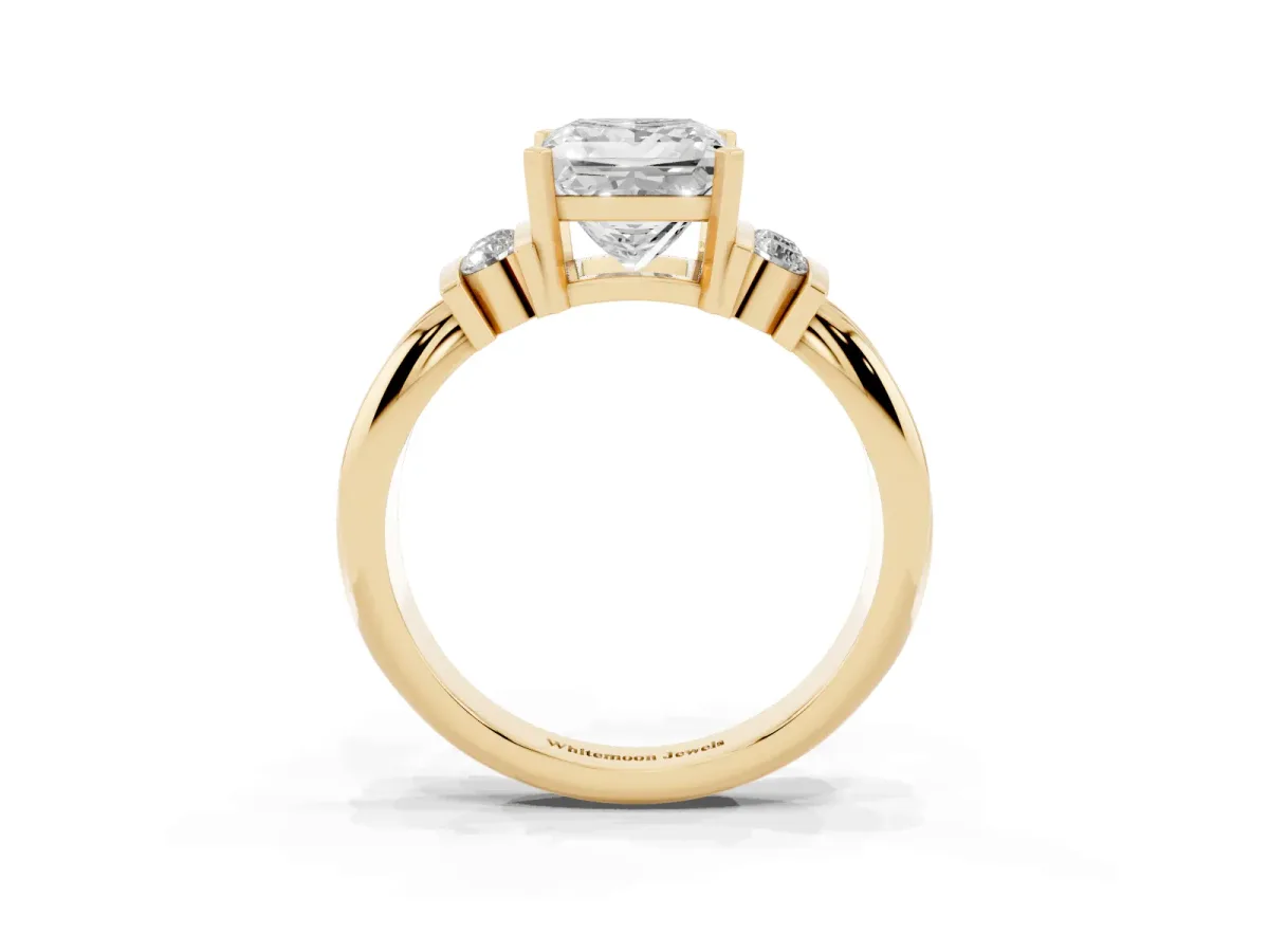 Princess Cut Cut Three-Stone Channel Set Ring with Bar Prongs Yellow gold