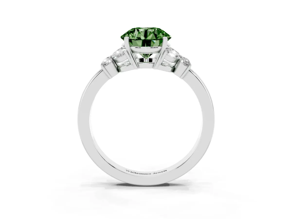Fancy Green Round Cut Cut Solitaire Floral Diamond Ring with Four-Prong Setting Platinum