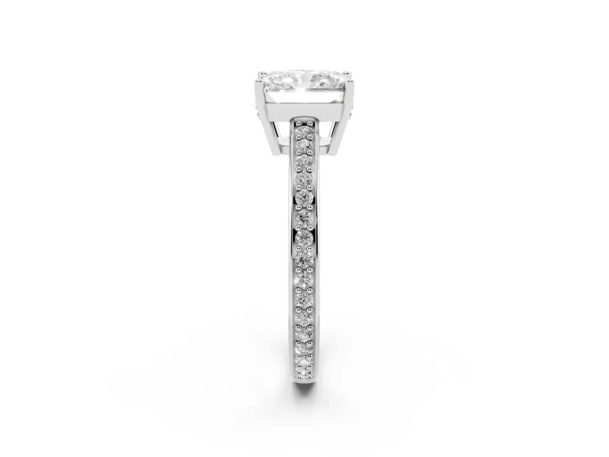 Radiant Cut Solitaire Pavé Band Prong Setting Ring Platinum