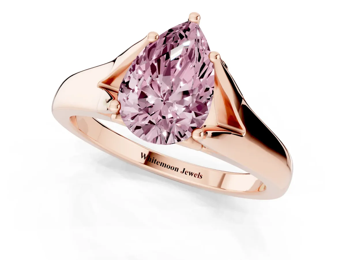 Fancy Pink Pear Cut Solitaire Diamond Ring with Cathedral Band and Four-Prong Setting Rose gold