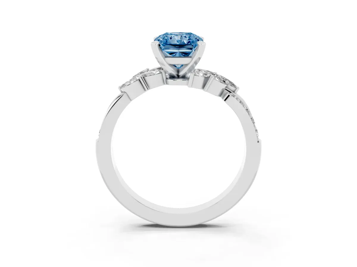 Fancy Blue Radiant Cut Solitaire Marquise Twist Band with Six-Prong Setting Silver