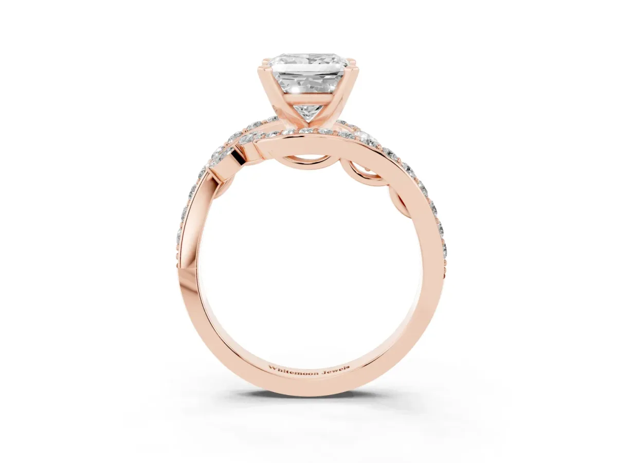 Princess Cut Solitaire with Pavé Twist Band and Four-Prong Setting Rose gold