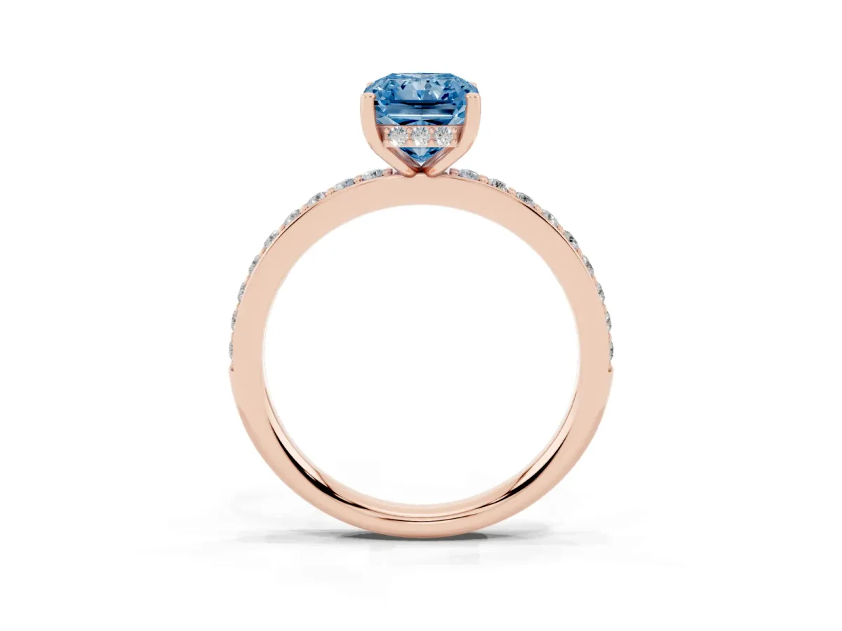 Fancy Blue Radiant Cut Cut Diamond Pavé Band Ring with Four-Prong Setting Rose gold