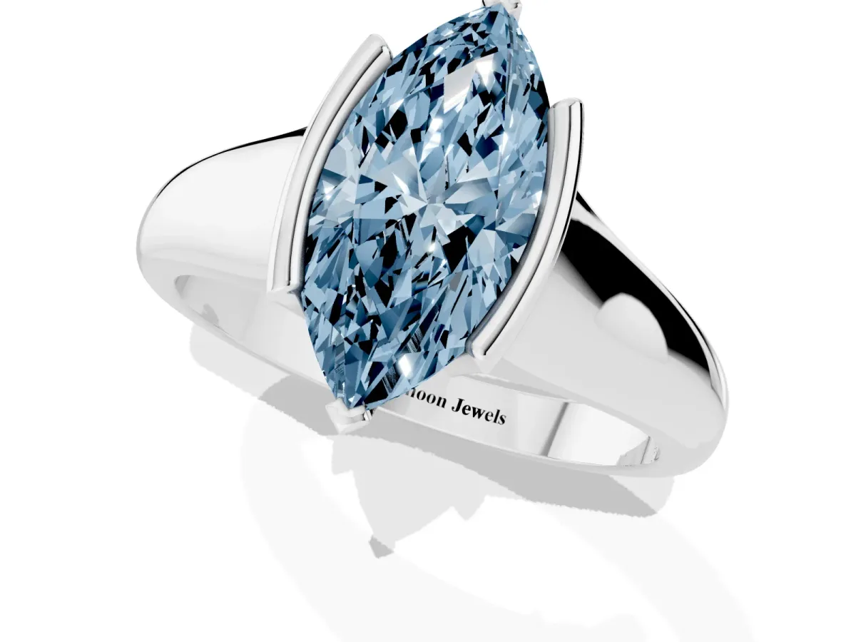 Fancy Blue Marquise Cut Solitaire Tension Set Diamond Ring with Split Shank Band Platinum