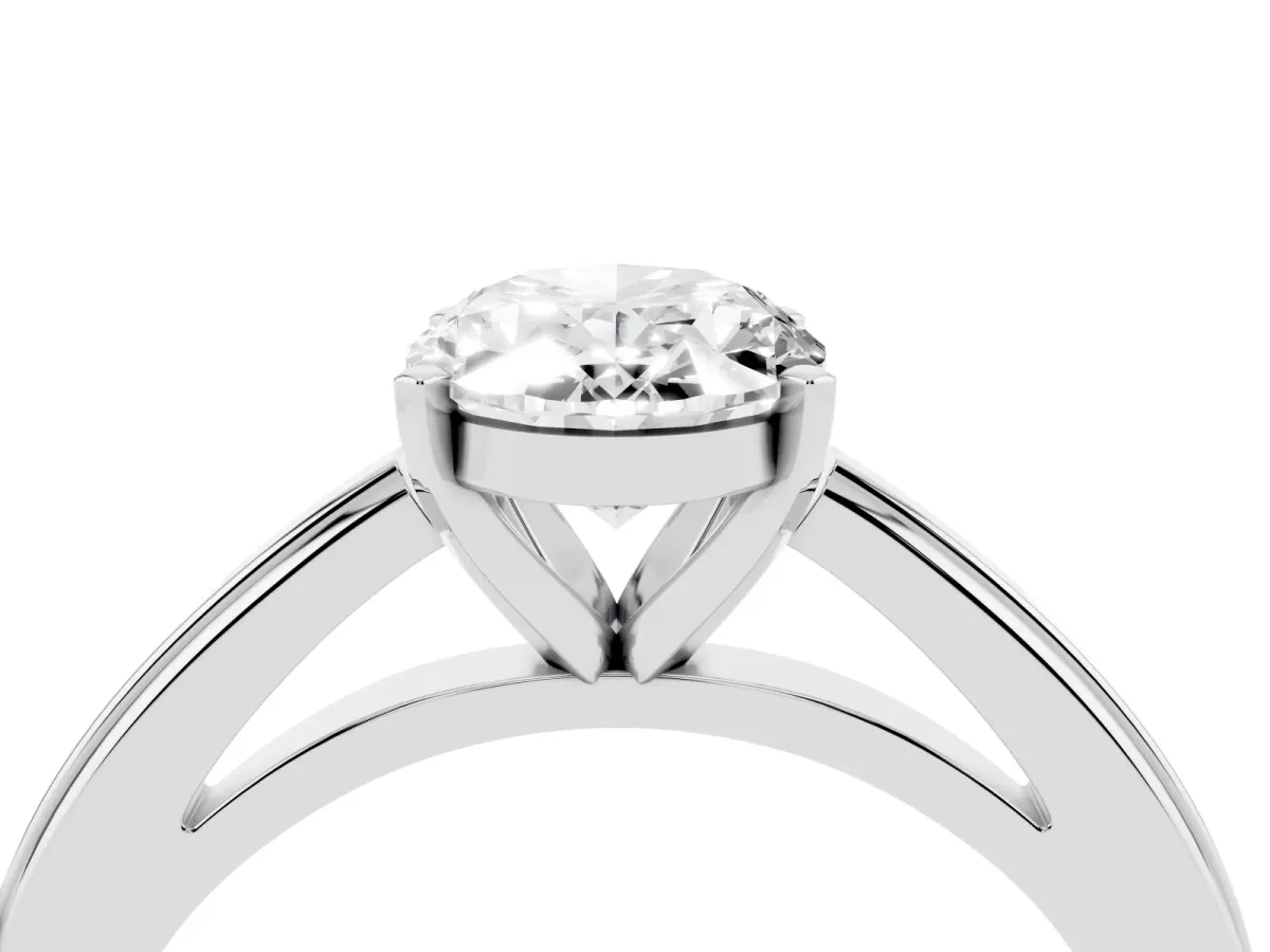 Oval Cut Solitaire Diamond Ring with Four-Prong Setting and Classic Band Silver