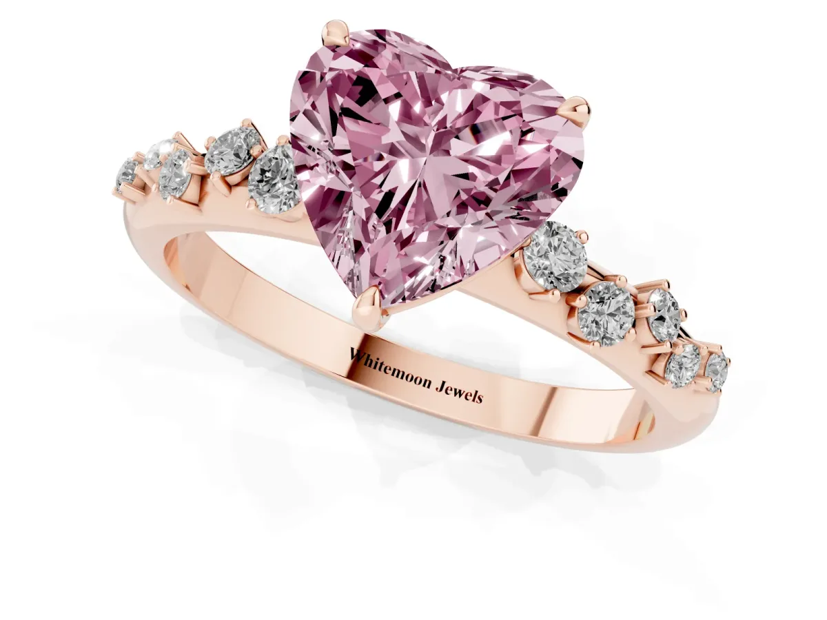 Fancy Pink Heart Cut Diamond Cluster Prong-Set Solitaire Ring Rose gold